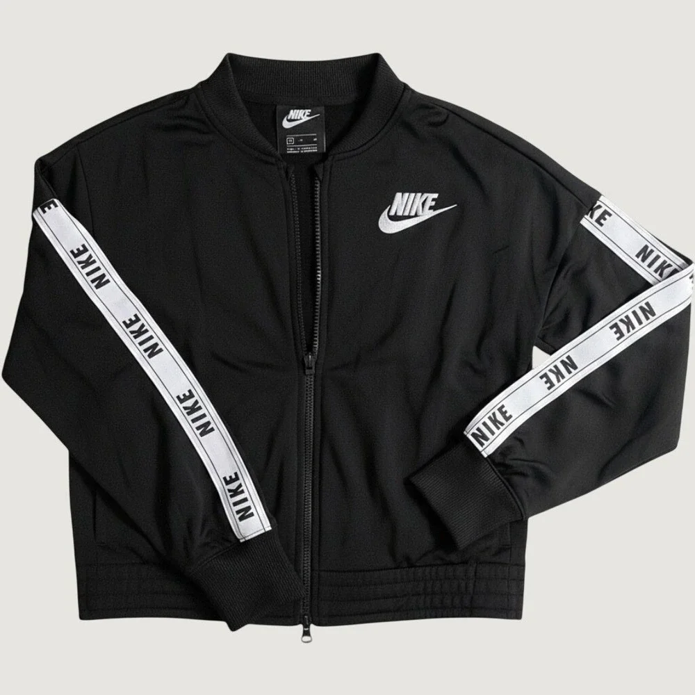 Nike Girls Sportswear Track Jacket Black Logo Taped Sleeve Full Zip Size Medium